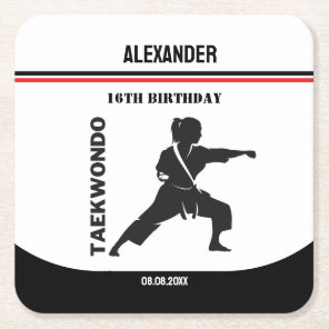 Taekwondo Player, Birthday Gift, Team Karate  Square Paper Coaster