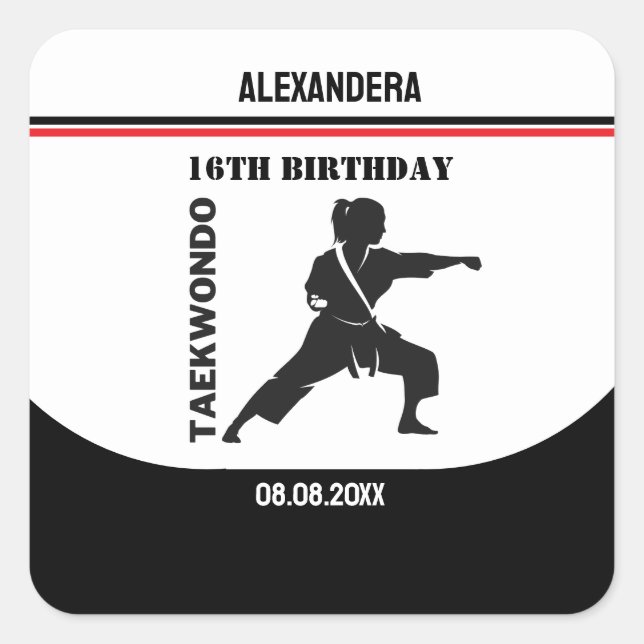 Taekwondo Player, Birthday Gift, Team Karate  Square Sticker (Front)