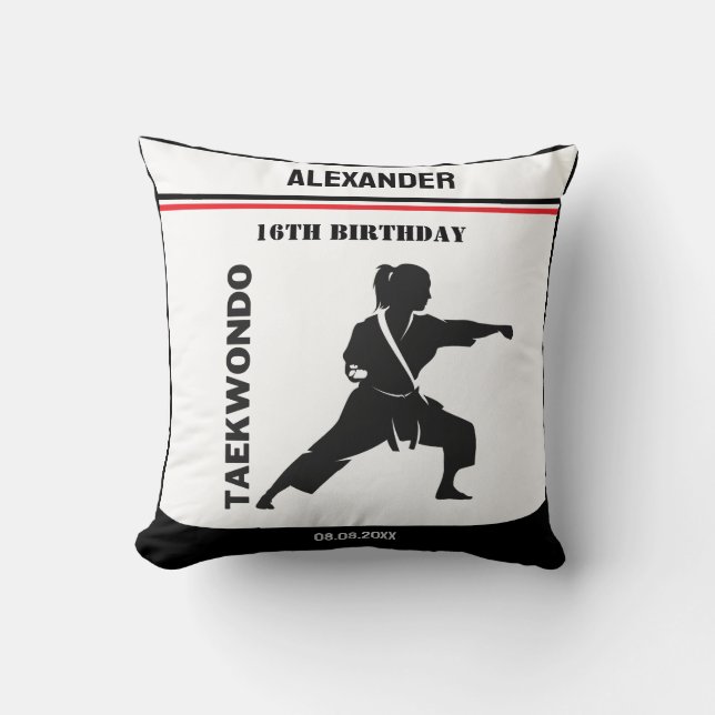 Taekwondo Player, Birthday Gift, Team Karate  Throw Pillow (Front)