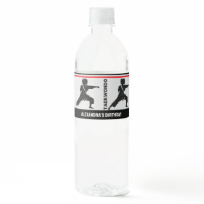 Taekwondo Player, Birthday Girl, Team Karate  Water Bottle Label