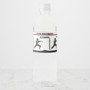 Taekwondo Player, Birthday Girl, Team Karate  Water Bottle Label