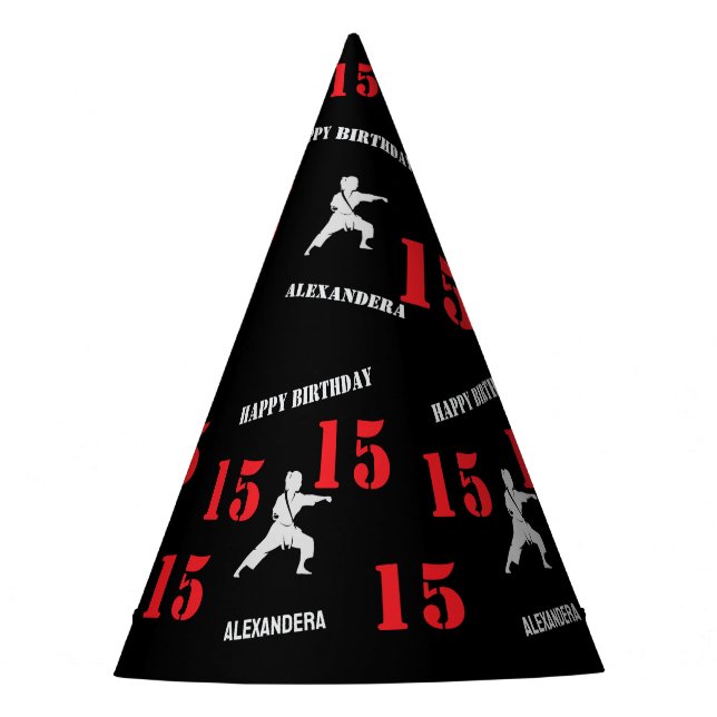 Taekwondo Player Birthday , Karate personalized  Party Hat (Front)