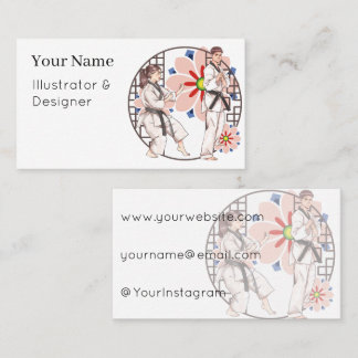 Taekwondo Practice: Discipline and Floral Harmony Business Card