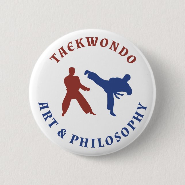 Taekwondo Red and Blue Stamp Pinback Button (Front)