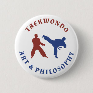 Taekwondo Red and Blue Stamp Pinback Button