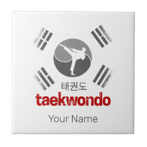 Taekwondo Retro Korea Flag Martial Arts Vintage Ceramic Tile