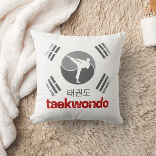 Taekwondo Retro Korea Flag Martial Arts Vintage Throw Pillow