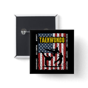 Taekwondo Self Contro American Martial Arts Flag Button