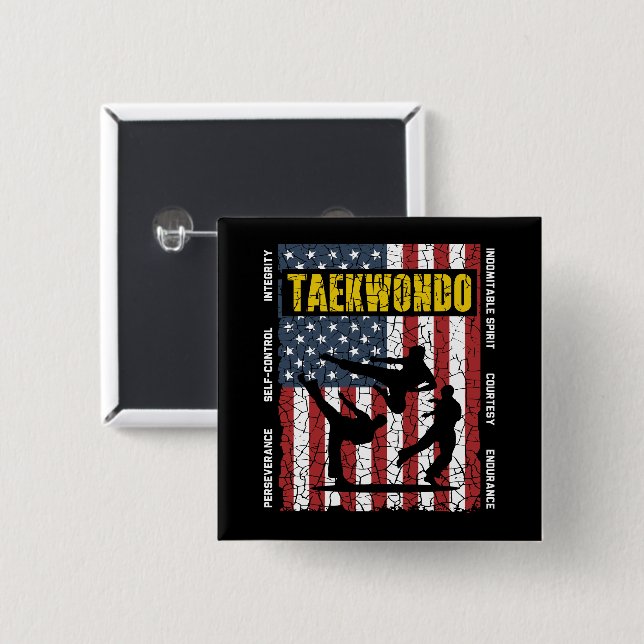 Taekwondo Self Contro American Martial Arts Flag Button (Front & Back)