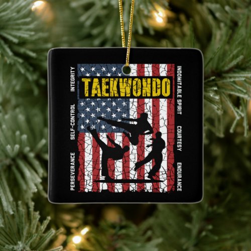 Taekwondo Self Contro American Martial Arts Flag Ceramic Ornament