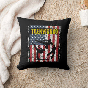 Taekwondo Self Contro American Martial Arts Flag Throw Pillow