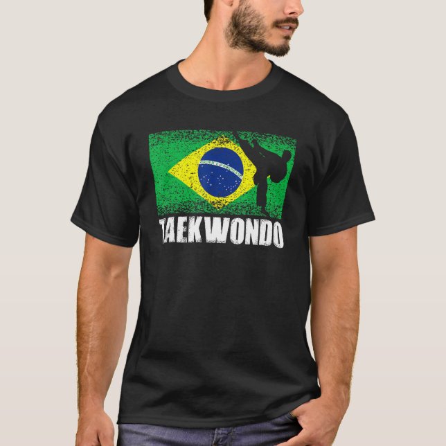 Taekwondo Sport Retro Brazil Flag Brazilian Martia T-Shirt (Front)