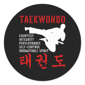 Taekwondo Tenets Flying Kick Korean Martial Arts Classic Round Sticker