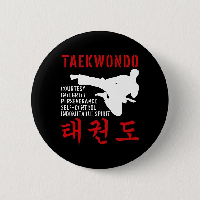 Taekwondo Tenets Martial Arts Button (Front)