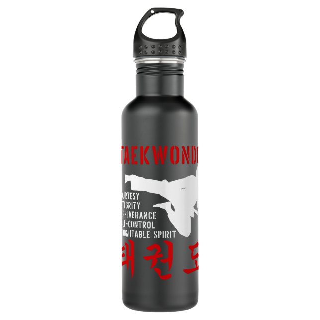 Taekwondo Tenets Martial Arts Stainless Steel Water Bottle (Front)