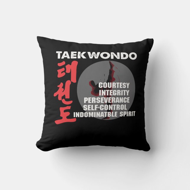 Taekwondo Tenets Martial Arts Tae kwon do Throw Pillow (Front)