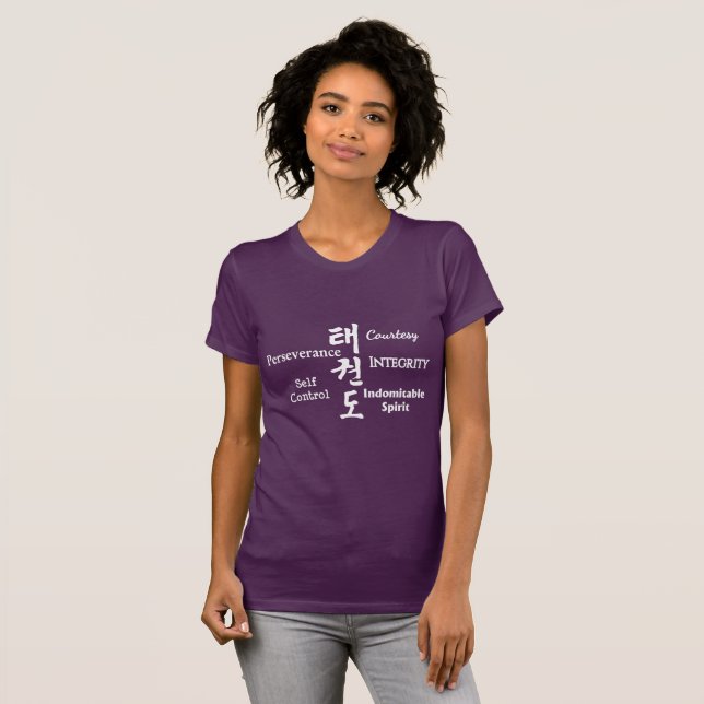 Taekwondo Tenets with Hangul Characters (White) T-Shirt (Front Full)