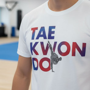 Taekwondo Typography Design High Kick Silhouette T-Shirt