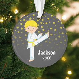 Taekwondo Yellow Belt Blonde Boy Personalized Ornament