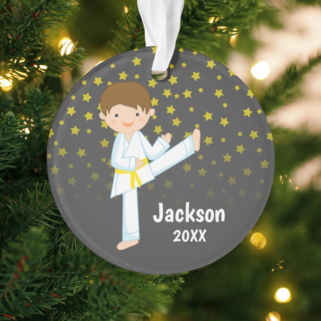Taekwondo Yellow Belt Boy Personalized Ornament (Creator Uploaded)