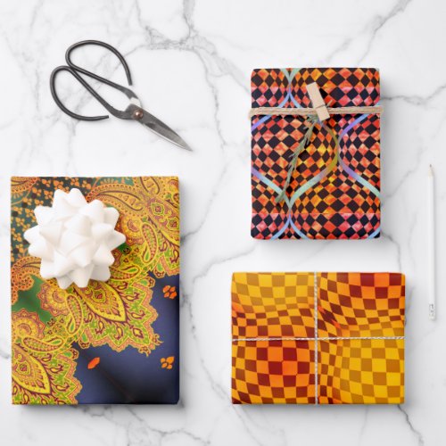 Taffi Op Art Amber Holo and Cardiff Wrapping Paper Sheets