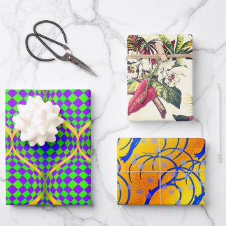 Taffi Op Art, Hollywood Floral and Jasmine Wrapping Paper Sheets
