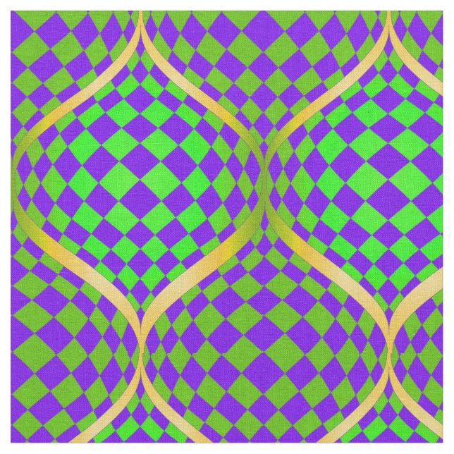 Taffi Op Art Purple Green and Yellow Fabric (Close Up)