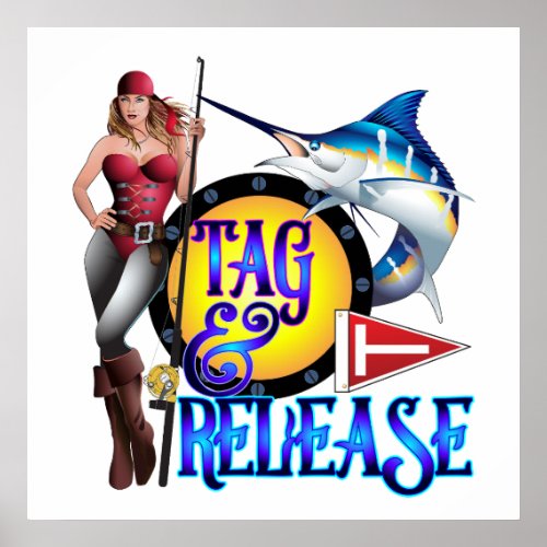 Tag and Release Fishing Pinup Girl Poster