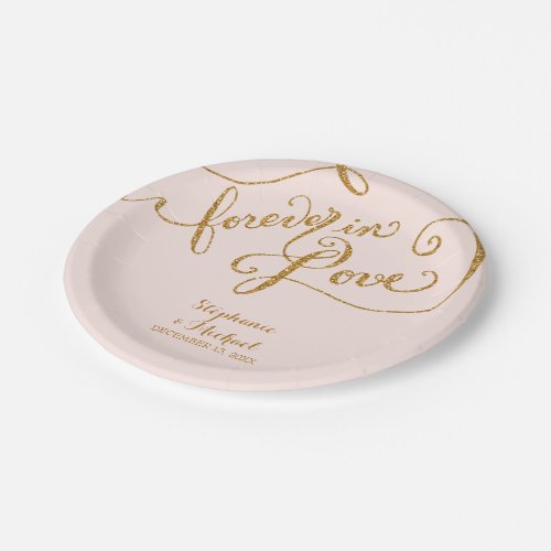 Tag Style Script Forever in Love Gold Look Paper Plates