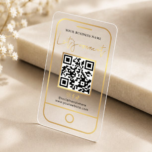Tag Us Social Media Faux Gold Scannable QR Code Clear Business Cards
