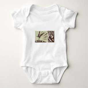 Tagaloa Looking at Plover Bird Woodcut Baby Bodysuit