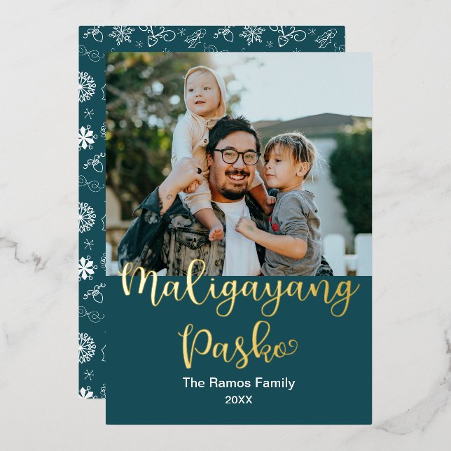 Tagalog Maligayang Pasko, Merry Christmas  Foil Holiday Card (Front/Back)