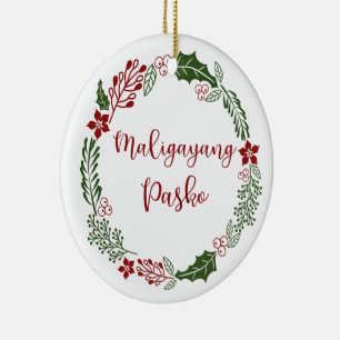 Tagalog Merry Christmas Wreath, Maligayang Pasko Ceramic Ornament