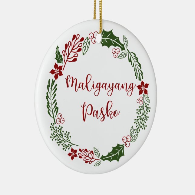 Tagalog Merry Christmas Wreath, Maligayang Pasko Ceramic Ornament (Right)