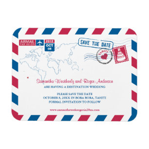 TAHITI Air Mail Wedding Save the Date 3x4 Magnet