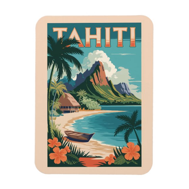 Tahiti French Polynesia Illustration Travel Art Magnet (Vertical)
