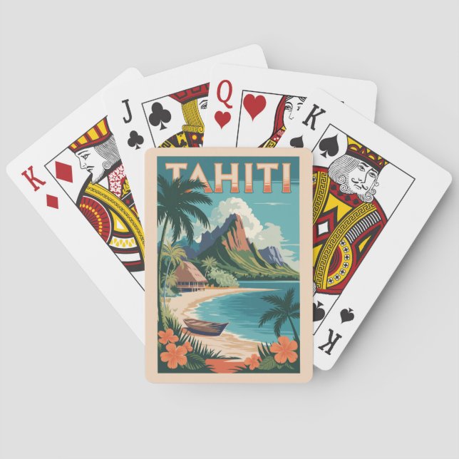 Tahiti French Polynesia Illustration Travel Art Poker Cards (Back)