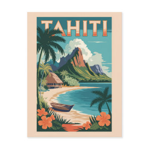 Tahiti French Polynesia Illustration Travel Art Postcard