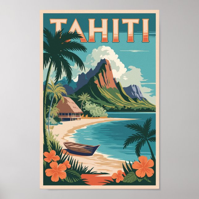 Tahiti French Polynesia Illustration Travel Art Poster (Front)