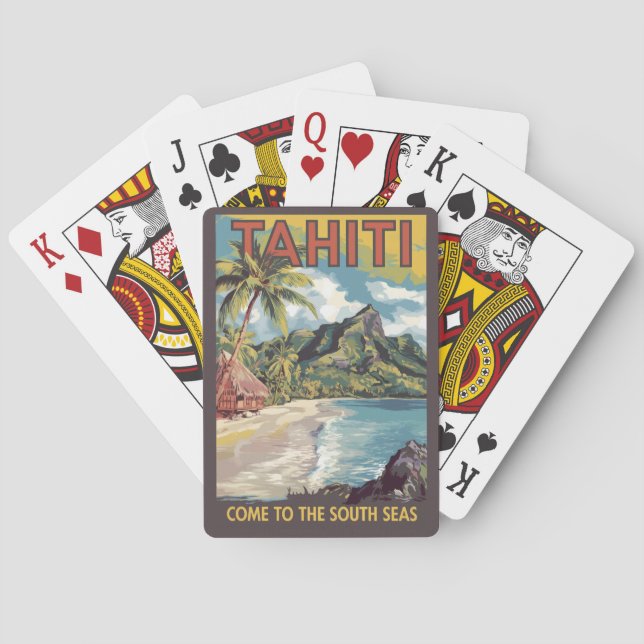 Tahiti French Polynesia Painterly Travel Art Retro Poker Cards (Back)