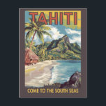 Tahiti French Polynesia Painterly Travel Art Retro Postcard<br><div class="desc">Tahiti retro vector travel design. Tahiti is the largest island in French Polynesia,  the South Pacific archipelago.</div>