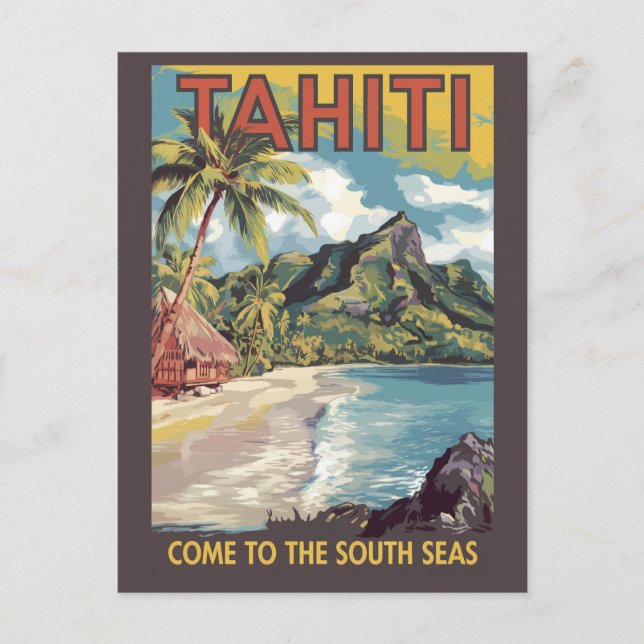 Tahiti French Polynesia Painterly Travel Art Retro Postcard (Front)
