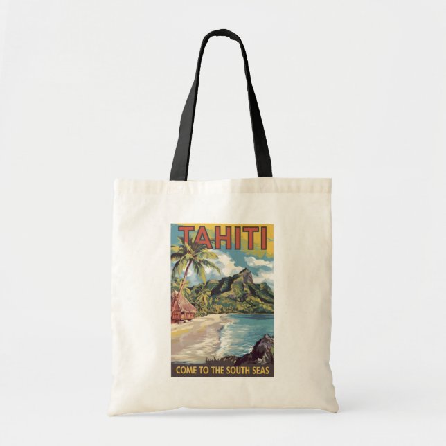 Tahiti French Polynesia Painterly Travel Art Retro Tote Bag (Front)