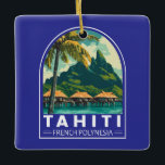 Tahiti French Polynesia Travel Art Emblem Ceramic Ornament<br><div class="desc">Tahiti retro vector travel design. Tahiti is the largest island in French Polynesia,  the South Pacific archipelago.</div>