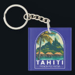 Tahiti French Polynesia Travel Art Emblem Keychain<br><div class="desc">Tahiti retro vector travel design. Tahiti is the largest island in French Polynesia,  the South Pacific archipelago.</div>