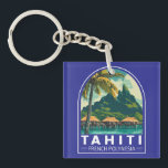 Tahiti French Polynesia Travel Art Emblem Keychain<br><div class="desc">Tahiti retro vector travel design. Tahiti is the largest island in French Polynesia,  the South Pacific archipelago.</div>