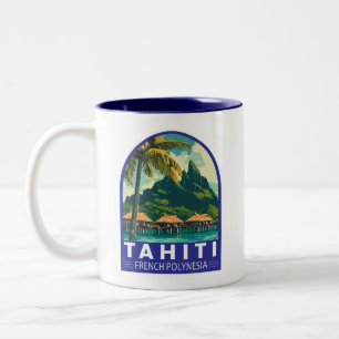 Tahiti French Polynesia Travel Art Emblem Two-Tone Coffee Mug