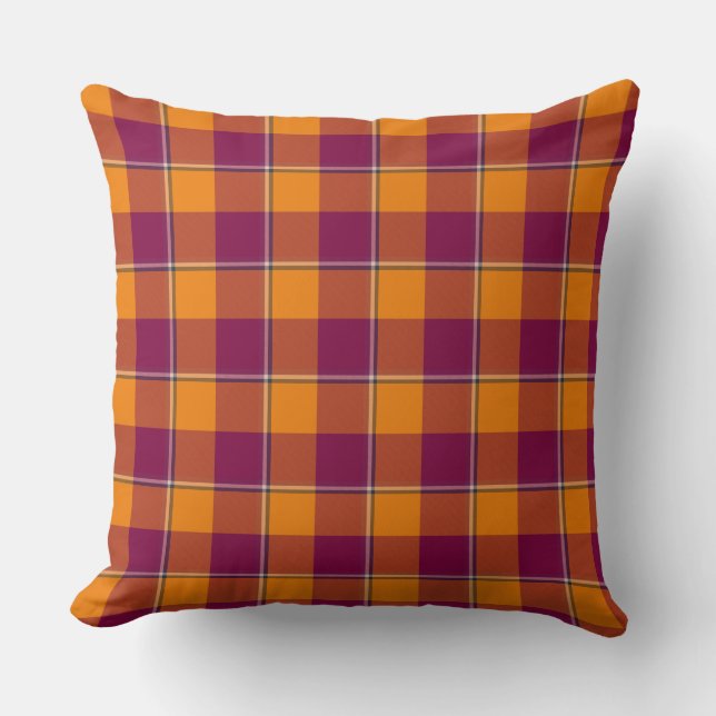 Tahiti Gold and Rose Bud Cherry Plaid Burgundy Throw Pillow (Front)