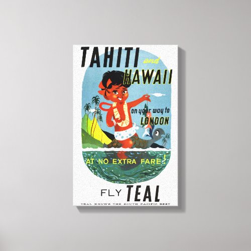 Tahiti Hawaii Vintage Travel Poster Restored Canvas Print