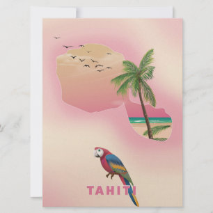 Tahiti illustrated map travel poster invitation